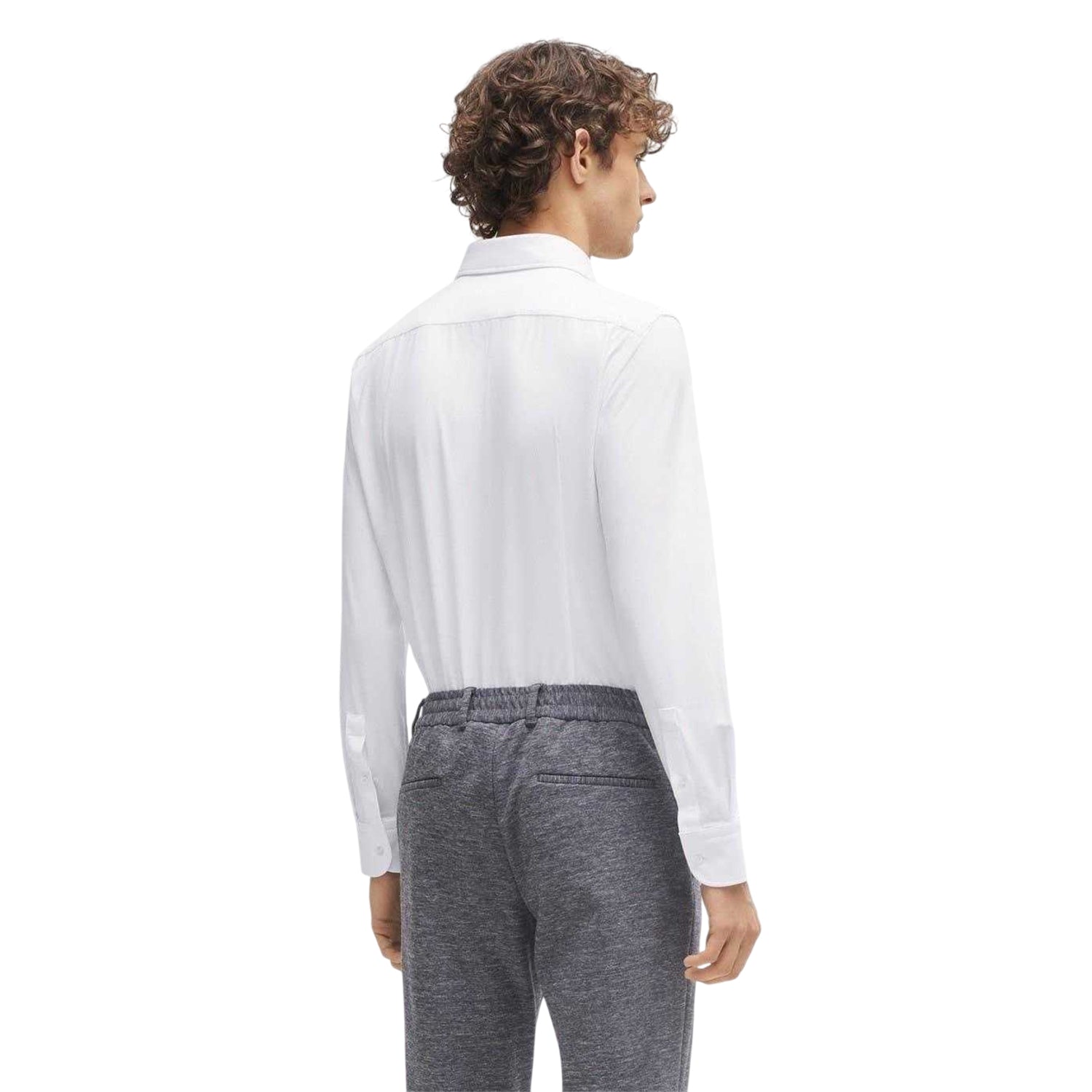 White - Back - Boss Mens Point Collar Long-Sleeved Shirt