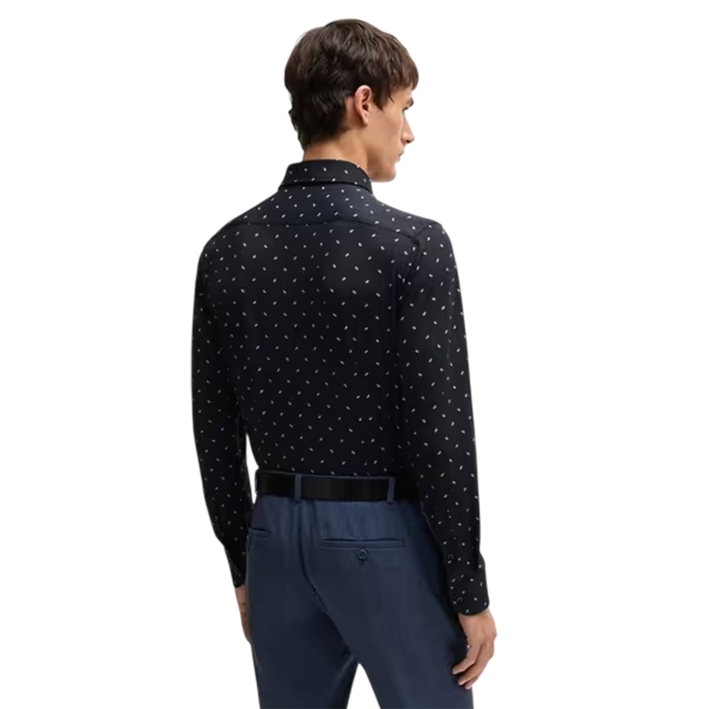 Dark Blue - Back - Boss Mens Dotted Point Collar Long-Sleeved Shirt