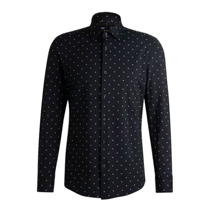 Dark Blue - Front - Boss Mens Dotted Point Collar Long-Sleeved Shirt