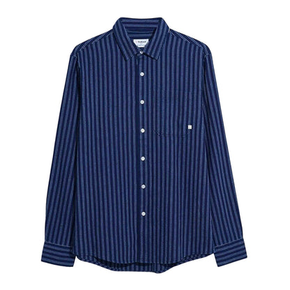 True Navy - Front - Farah Mens Bryan Striped Long-Sleeved Shirt