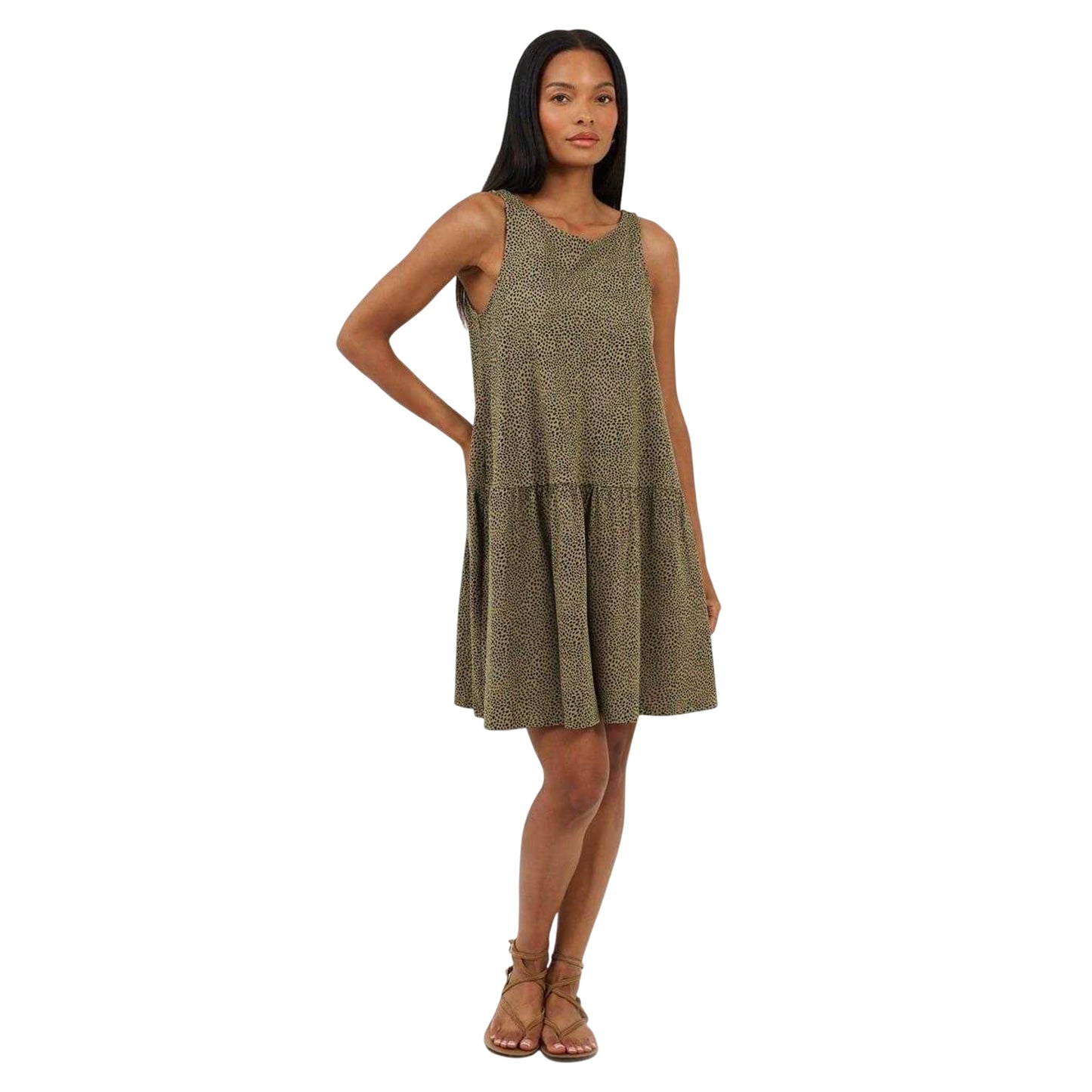 Khaki-Black - Side - Brave Soul Womens-Ladies Tiered V Neck Sleeveless Mini Dress