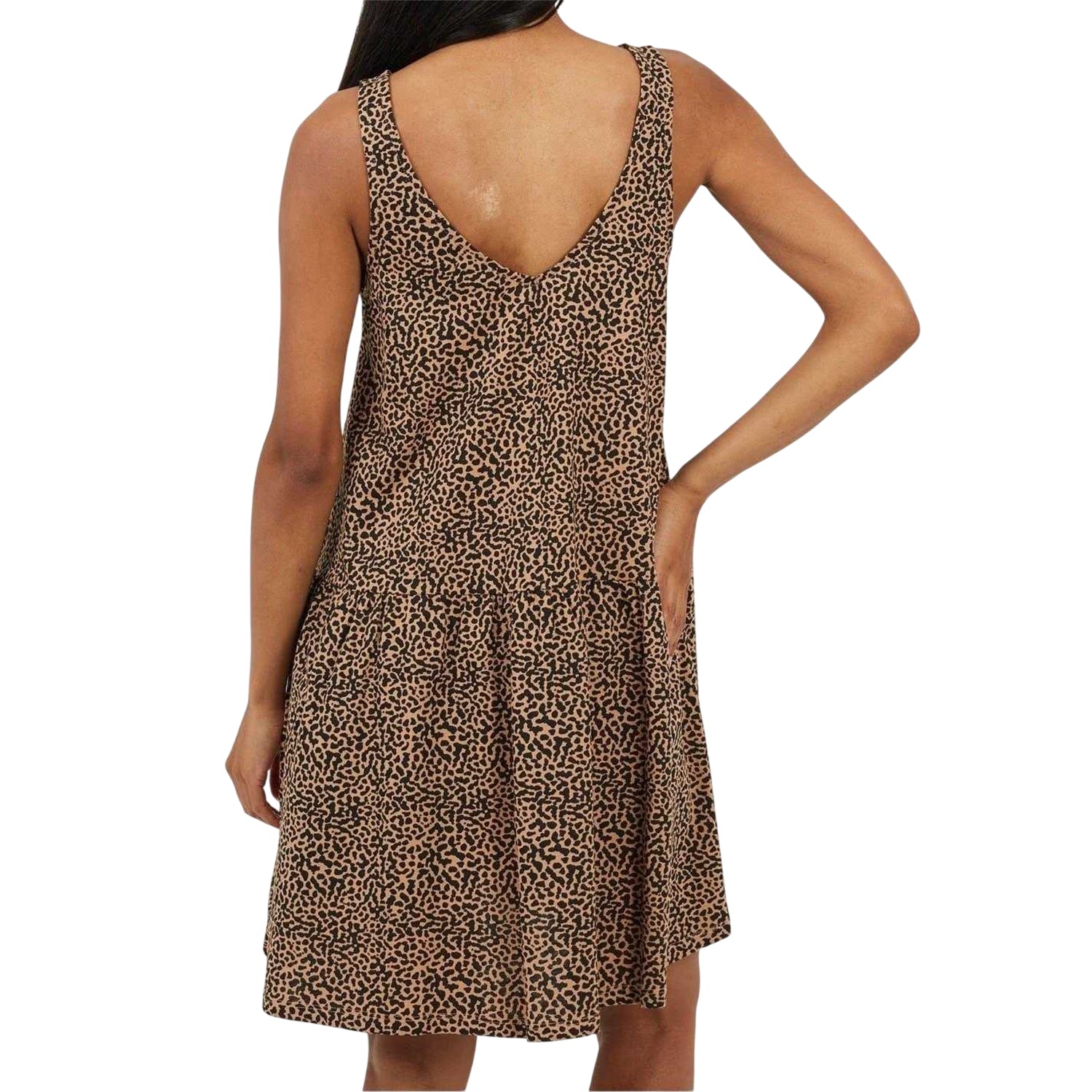 Taupe-Black - Back - Brave Soul Womens-Ladies Tiered V Neck Sleeveless Mini Dress