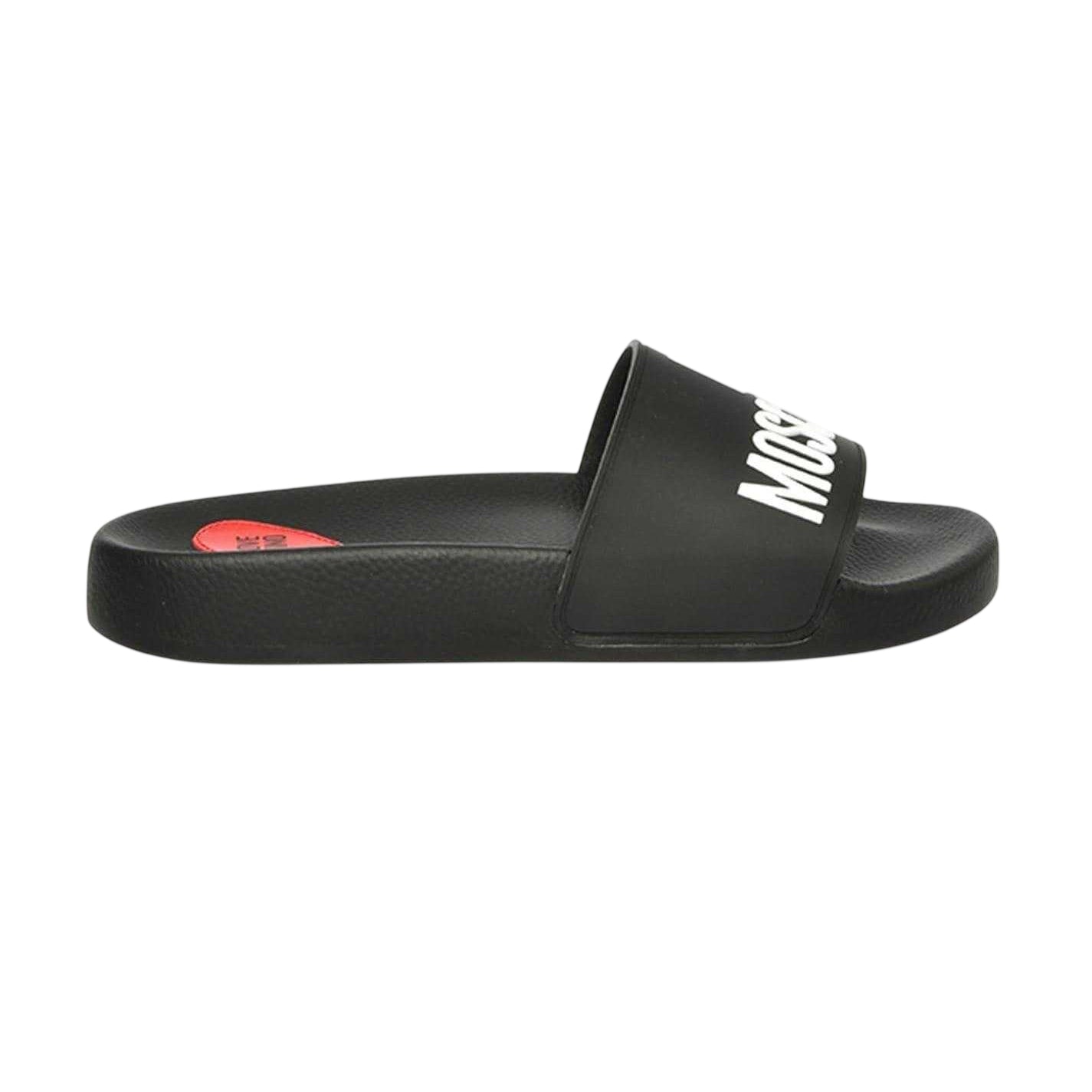 Black - Front - Love Moschino Womens-Ladies Embossed Logo Sliders