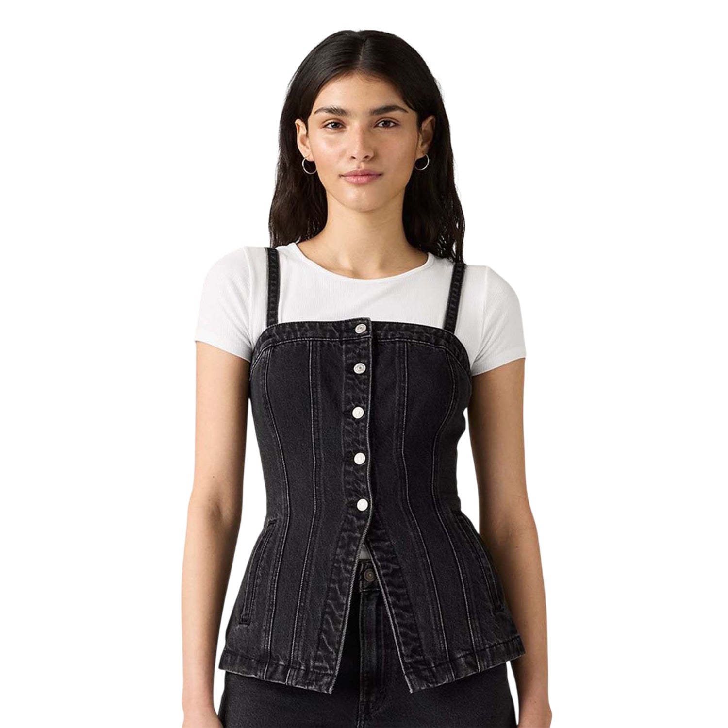 Black - Side - Levis Womens-Ladies Denim Corset Top