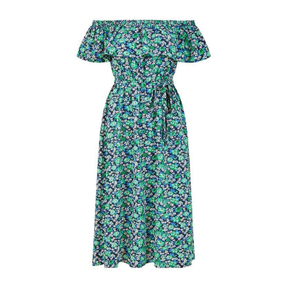 Green - Front - Yumi Womens-Ladies Ditsy Floral Off Shoulder Midi Dress