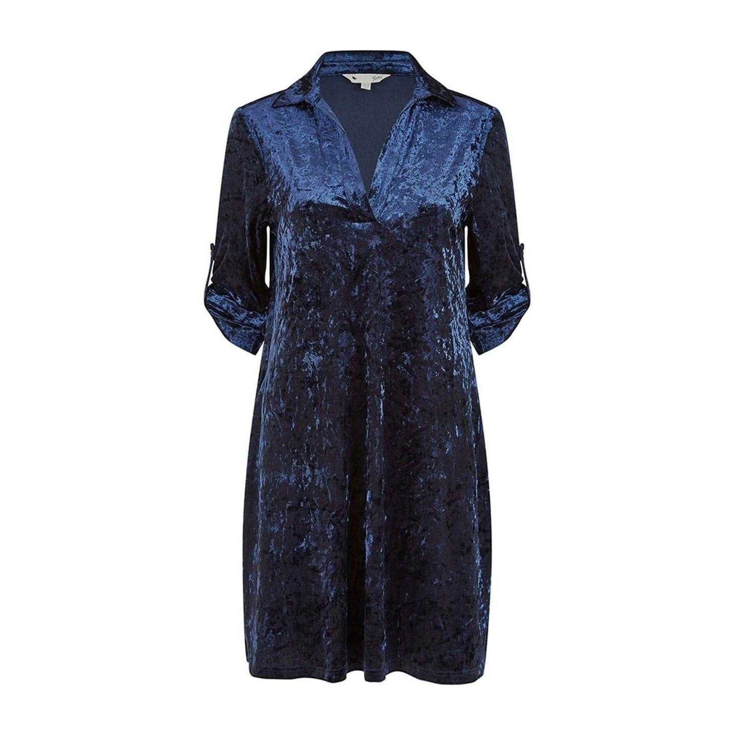 Navy - Front - Yumi Womens-Ladies Crushed Velvet Roll Sleeve Tunic Dress