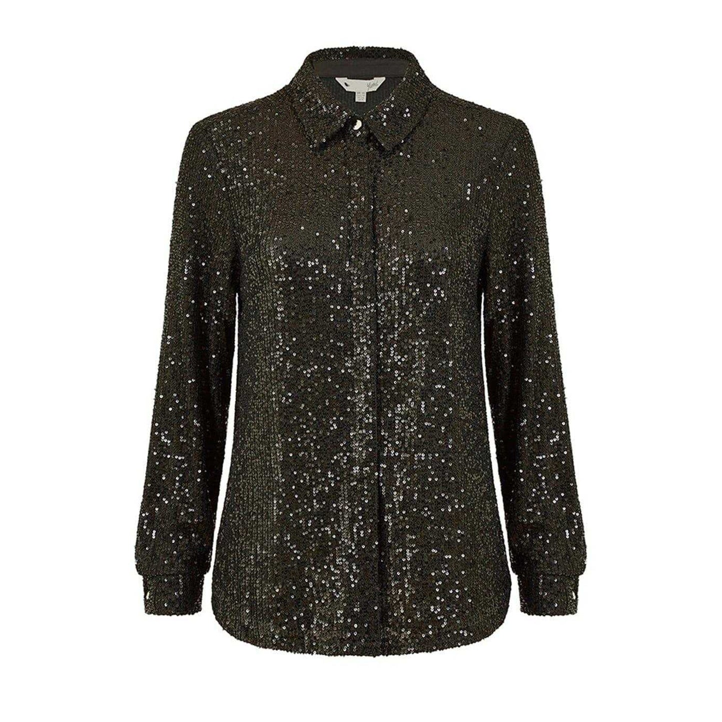 Black - Front - Yumi Womens-Ladies Sequin Regular Long-Sleeved Shirt