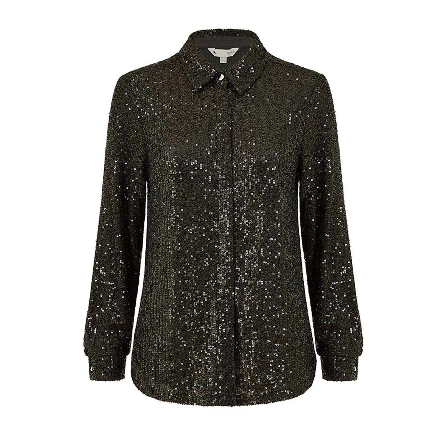 Black - Front - Yumi Womens-Ladies Sequin Regular Long-Sleeved Shirt