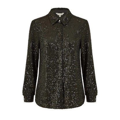 Black - Front - Yumi Womens-Ladies Sequin Regular Long-Sleeved Shirt