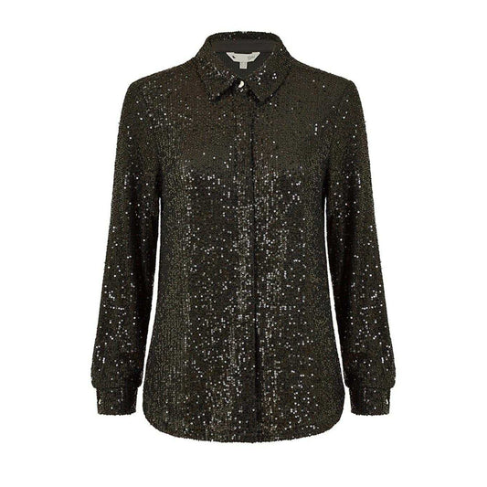 Black - Front - Yumi Womens-Ladies Sequin Regular Long-Sleeved Shirt