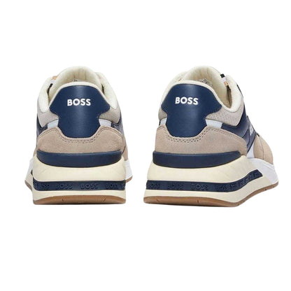 Beige - Back - Boss Mens Kurt Runn Leather Trainers