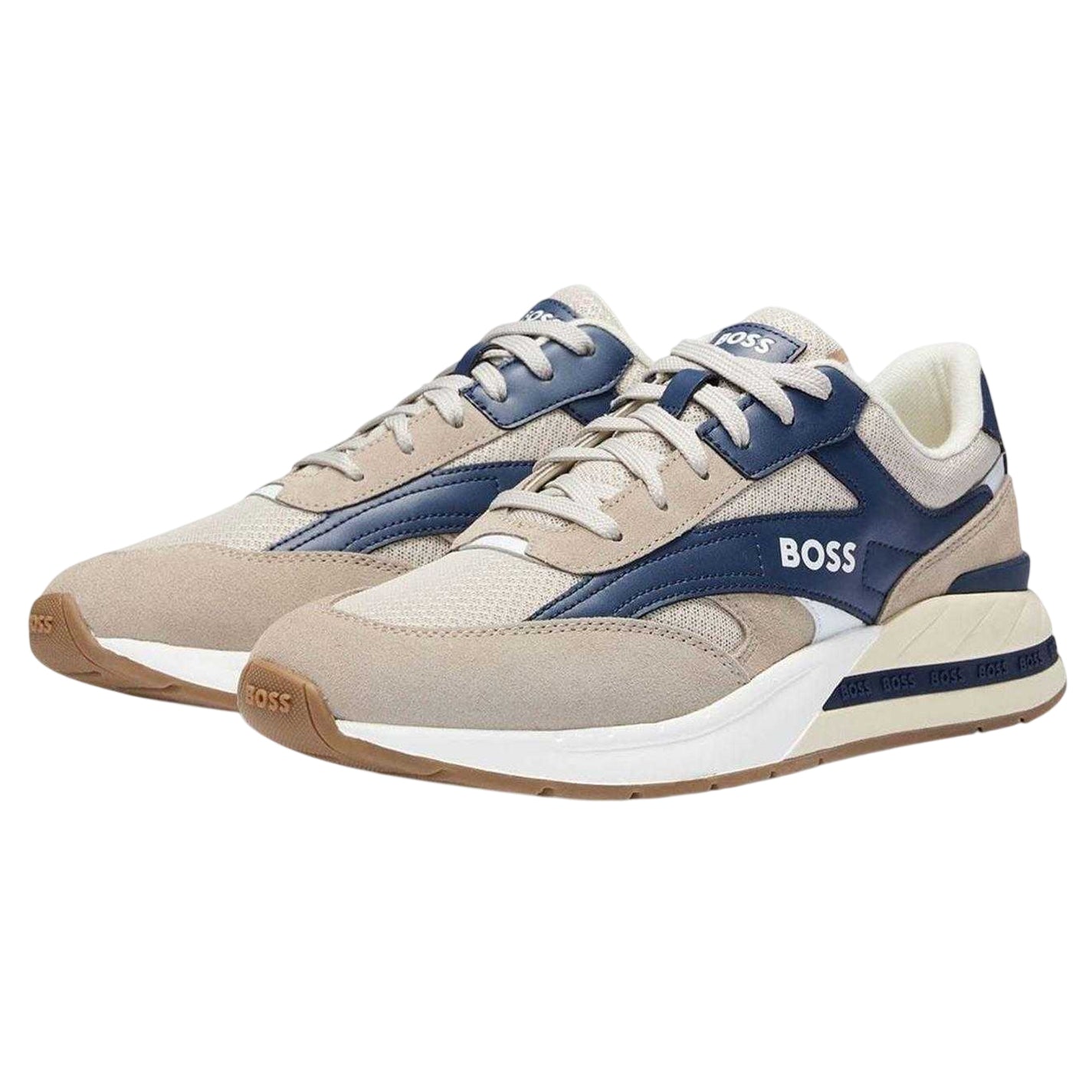 Beige - Lifestyle - Boss Mens Kurt Runn Leather Trainers