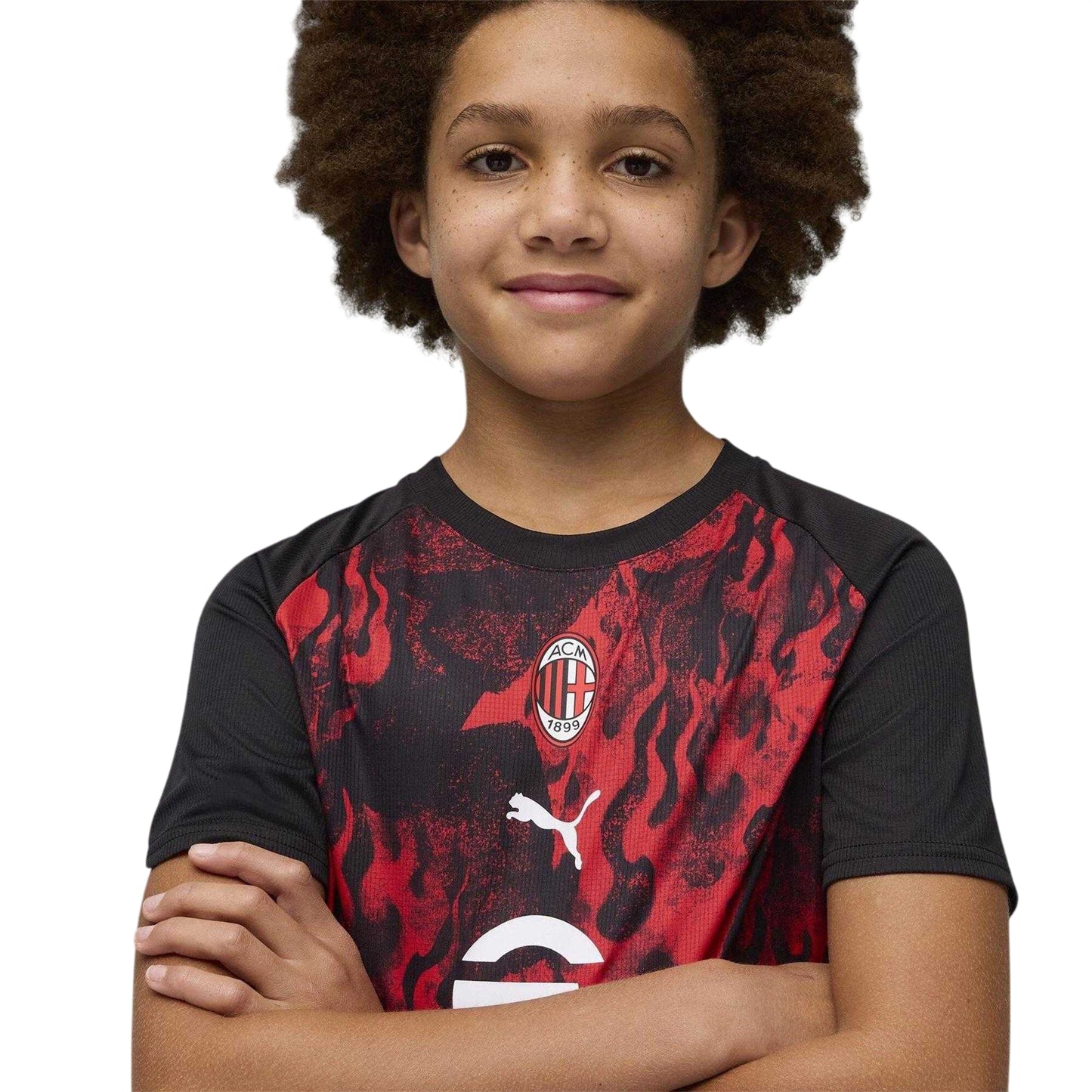 Red-Black - Side - Puma Childrens-Kids Prematch 2025-26 AC Milan T-Shirt
