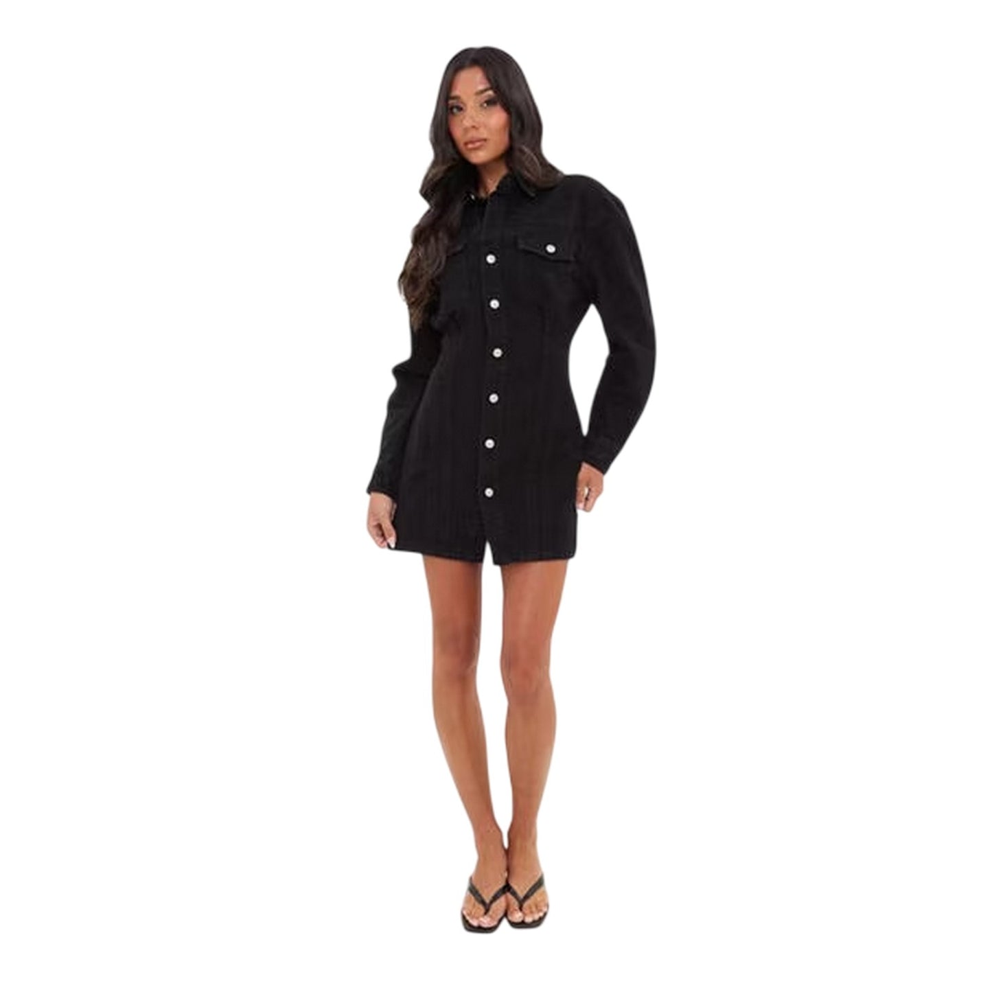 Black - Side - I Saw It First Womens-Ladies Denim Mini Shirt Dress