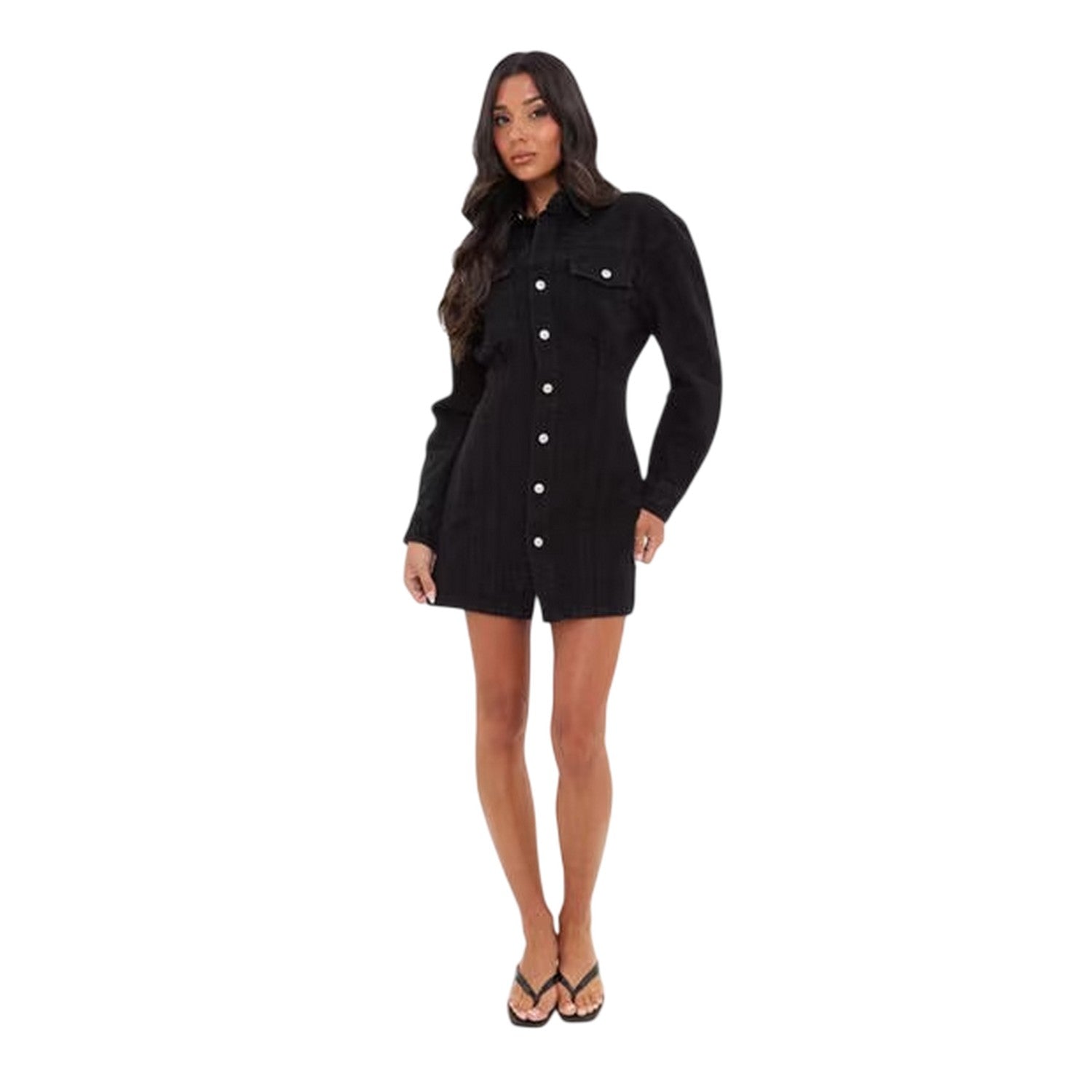 Black - Side - I Saw It First Womens-Ladies Denim Mini Shirt Dress