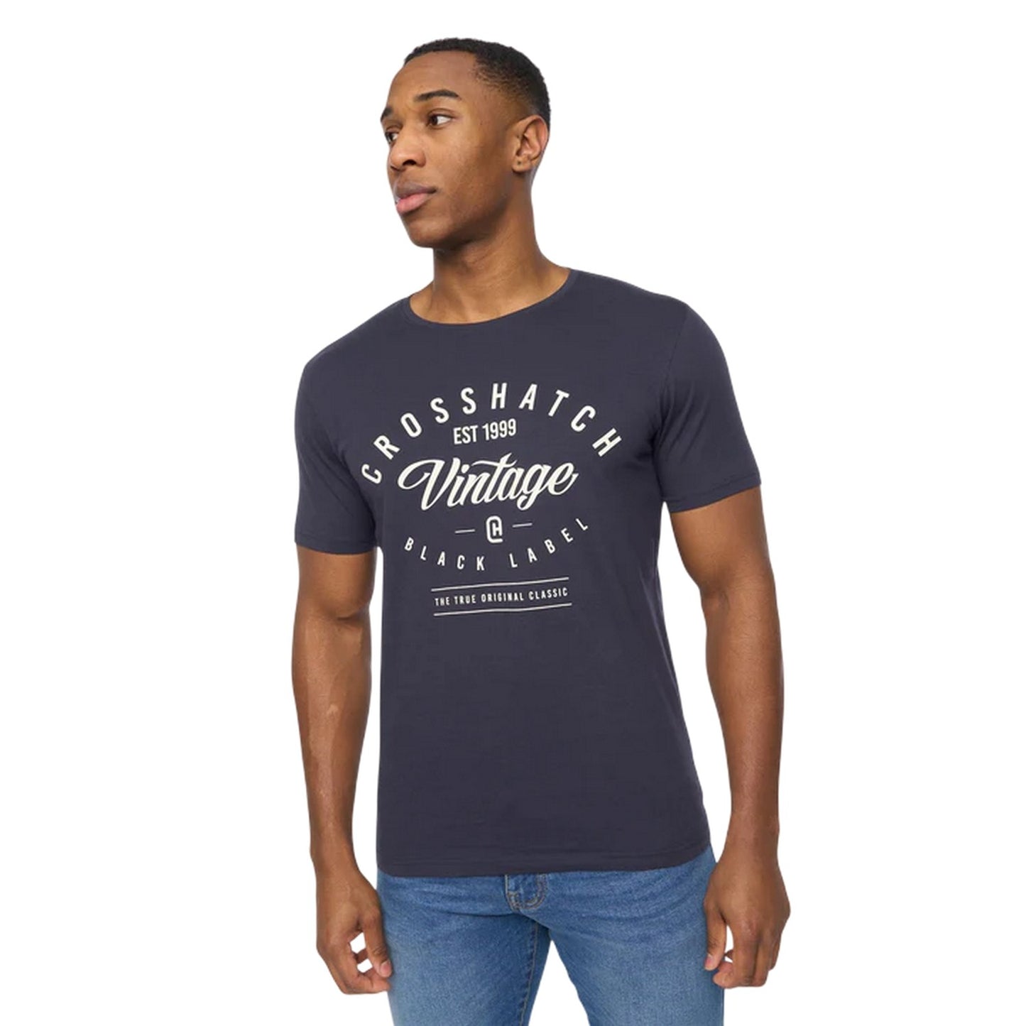 Navy-White-Blue-Grey - Back - Crosshatch Mens College Theme T-Shirt (Pack of 5)