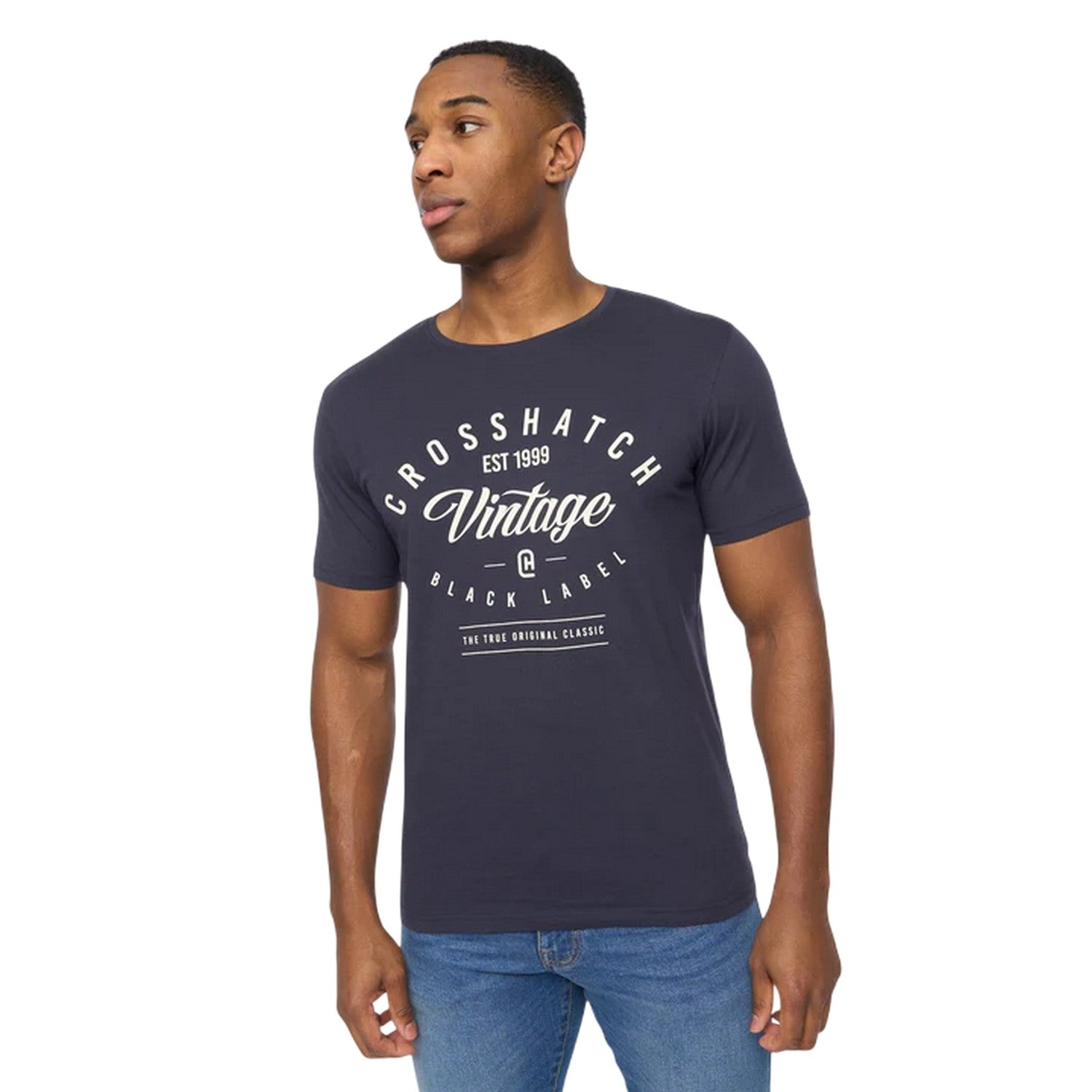 Navy-White-Blue-Grey - Back - Crosshatch Mens College Theme T-Shirt (Pack of 5)