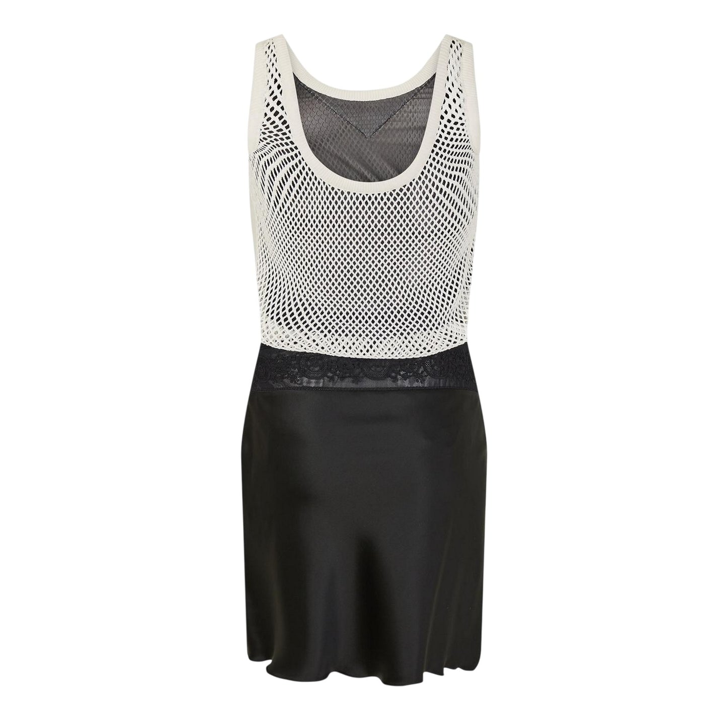 Black-White - Back - Off White Womens-Ladies Scoop Neck Slip Dress