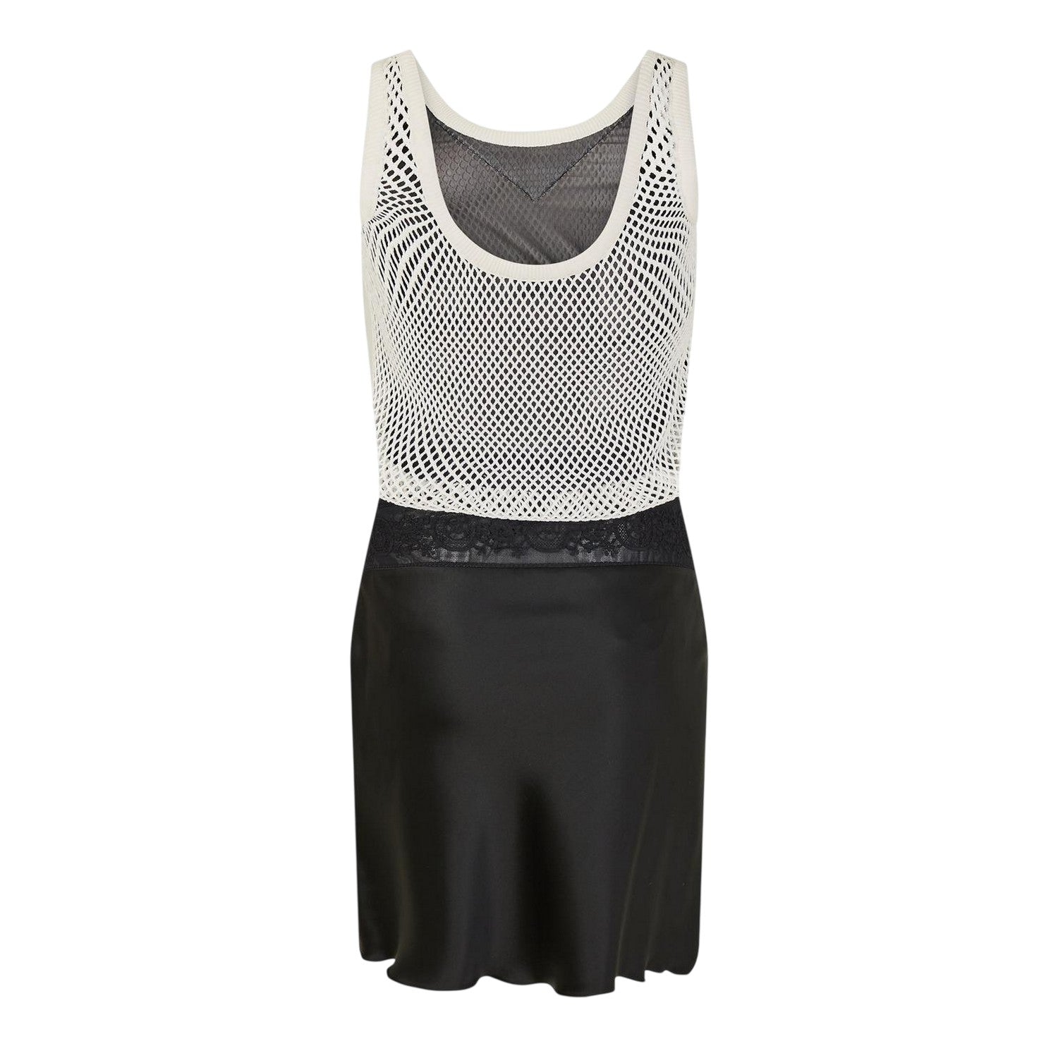 Black-White - Back - Off White Womens-Ladies Scoop Neck Slip Dress