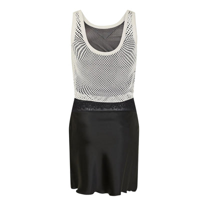 Black-White - Back - Off White Womens-Ladies Scoop Neck Slip Dress