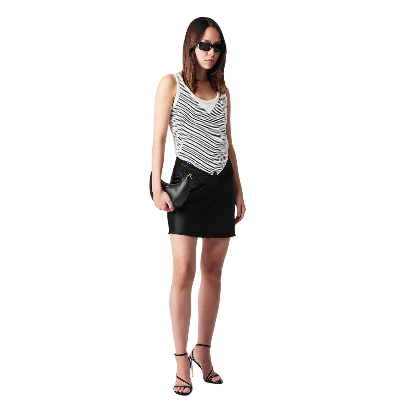 Black-White - Side - Off White Womens-Ladies Scoop Neck Slip Dress