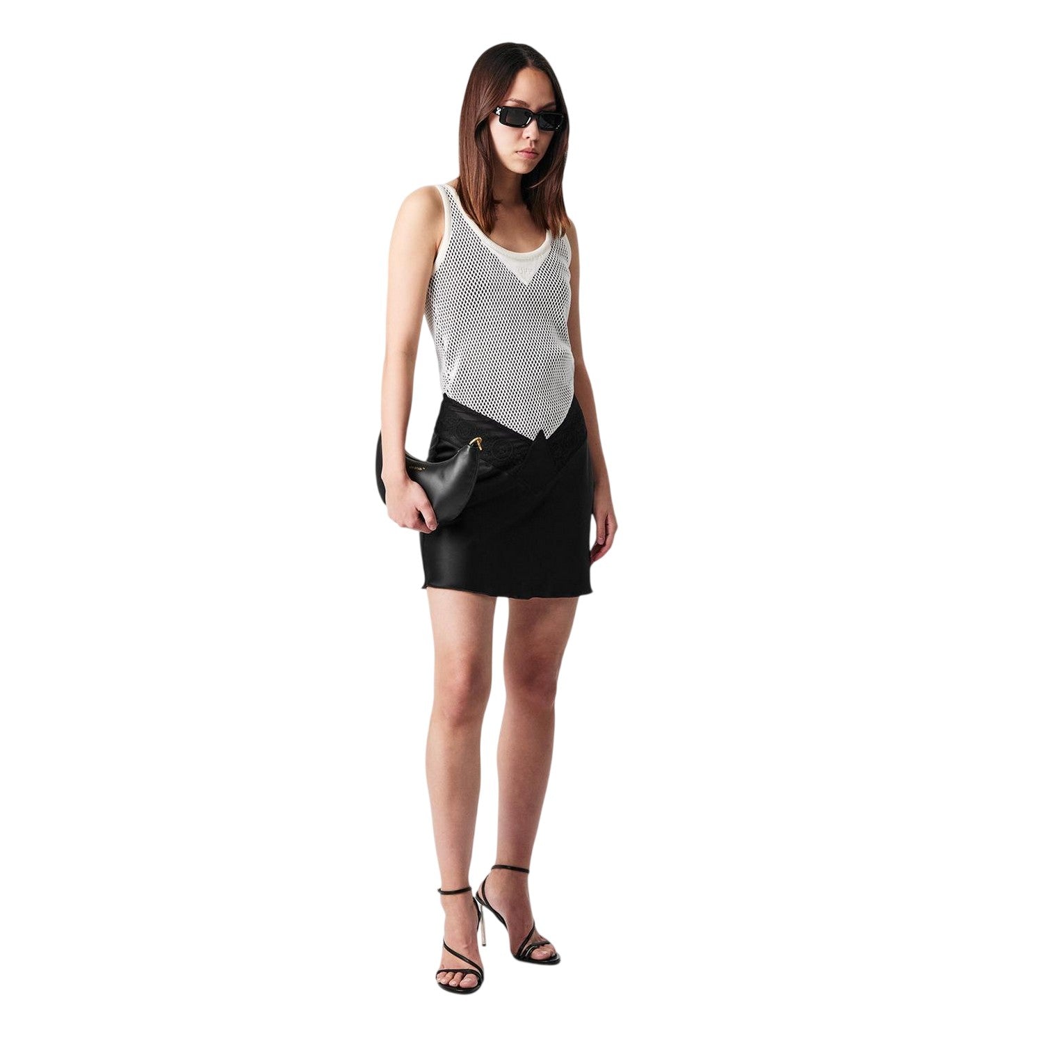 Black-White - Side - Off White Womens-Ladies Scoop Neck Slip Dress