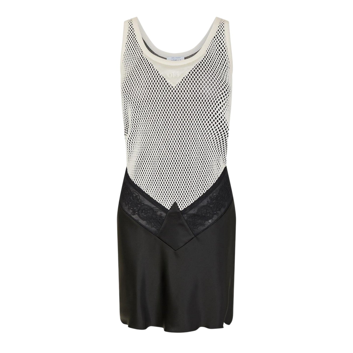 Black-White - Front - Off White Womens-Ladies Scoop Neck Slip Dress