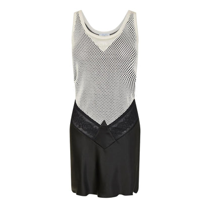 Black-White - Front - Off White Womens-Ladies Scoop Neck Slip Dress