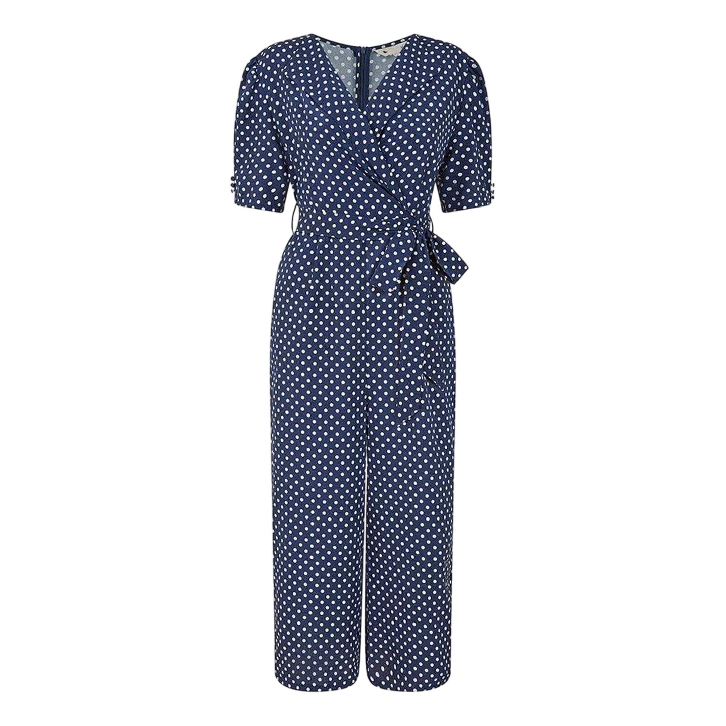 Navy - Front - Yumi Womens-Ladies Polka Dot Relaxed Fit Jumpsuit