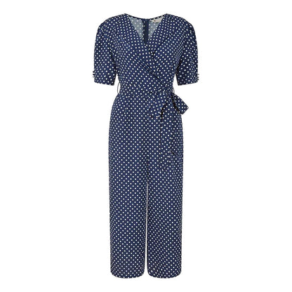Navy - Front - Yumi Womens-Ladies Polka Dot Relaxed Fit Jumpsuit
