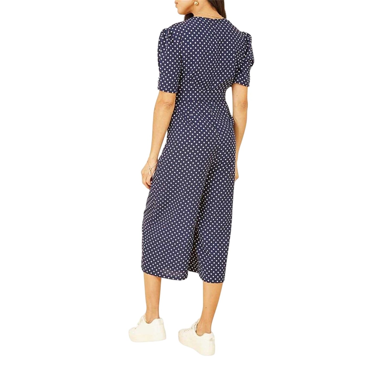 Navy - Side - Yumi Womens-Ladies Polka Dot Relaxed Fit Jumpsuit
