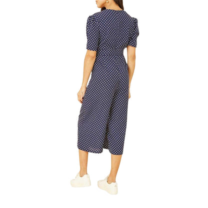 Navy - Side - Yumi Womens-Ladies Polka Dot Relaxed Fit Jumpsuit