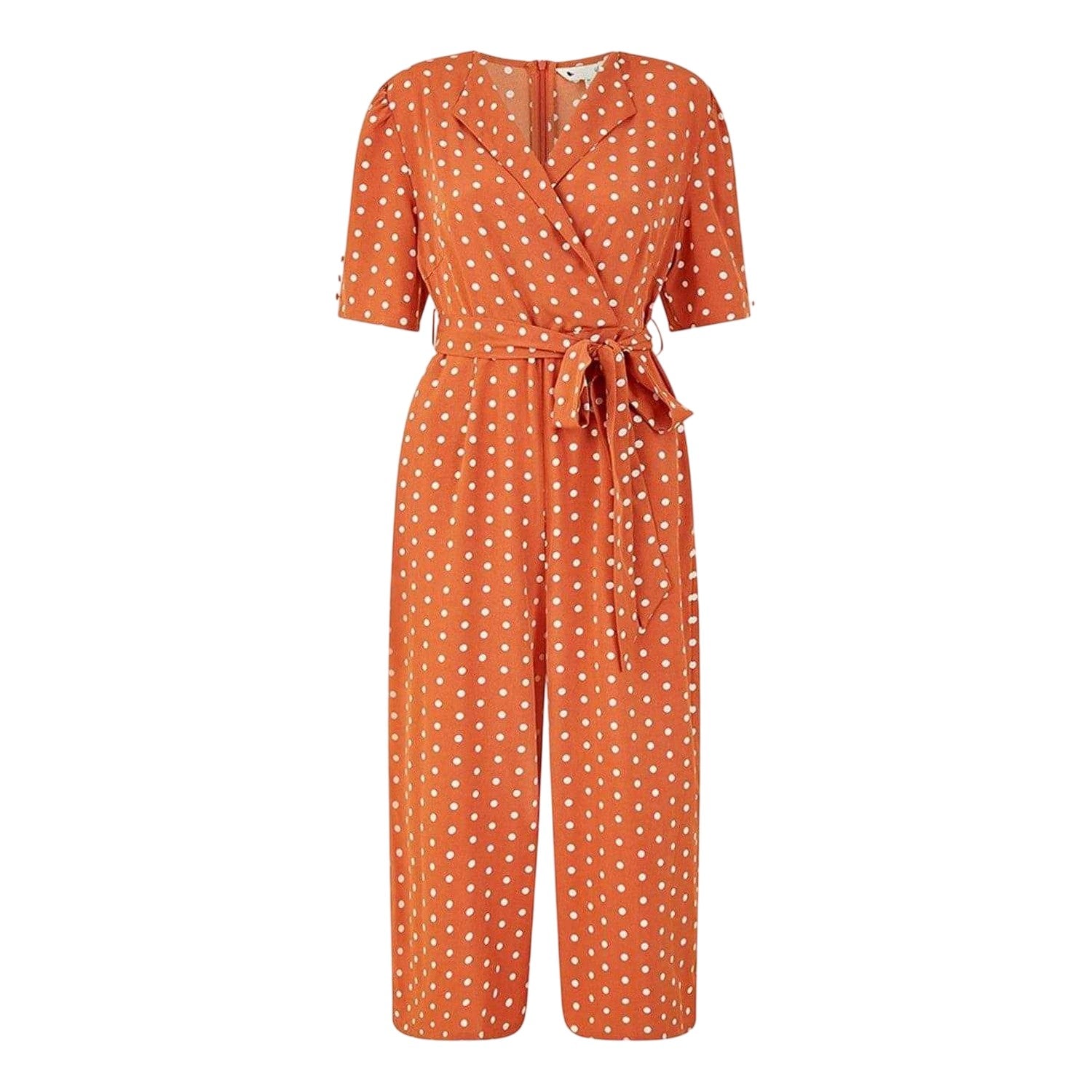 Burnt Orange - Front - Yumi Womens-Ladies Polka Dot Relaxed Fit Jumpsuit