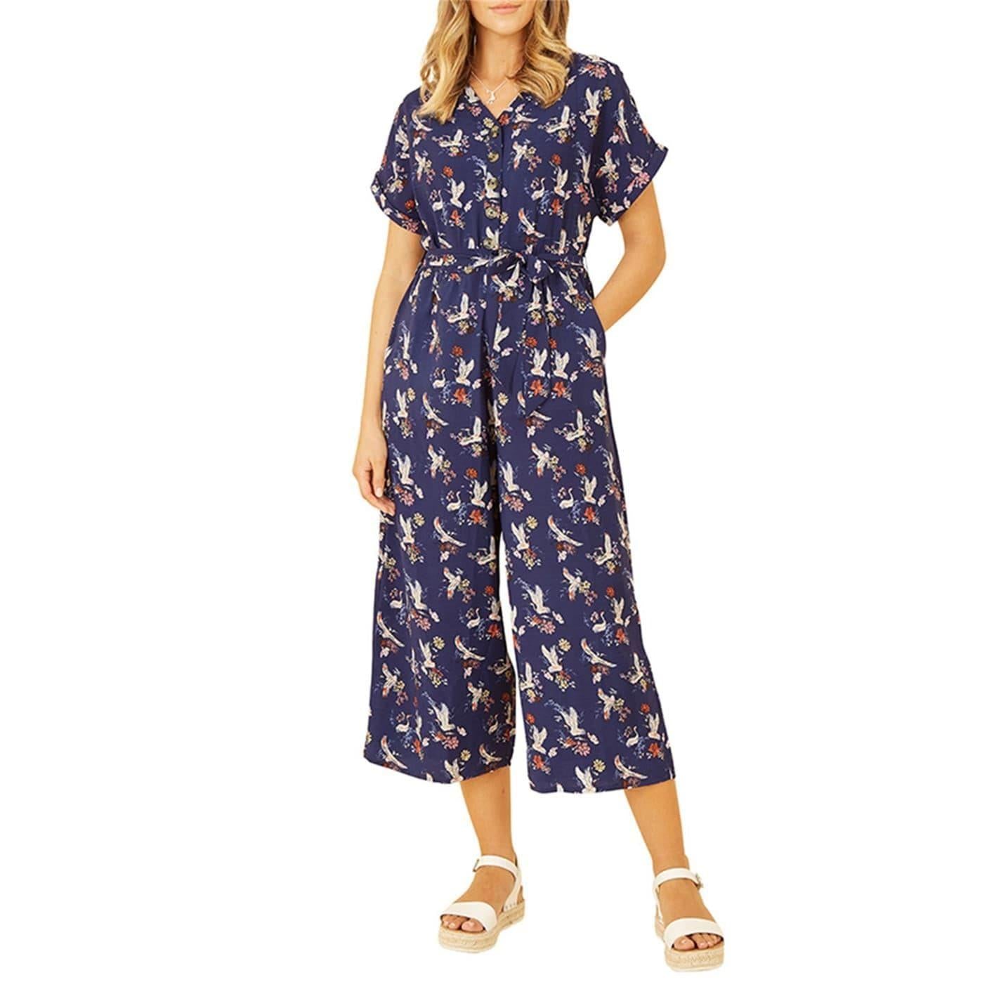 Navy - Side - Yumi Womens-Ladies Crane Jumpsuit