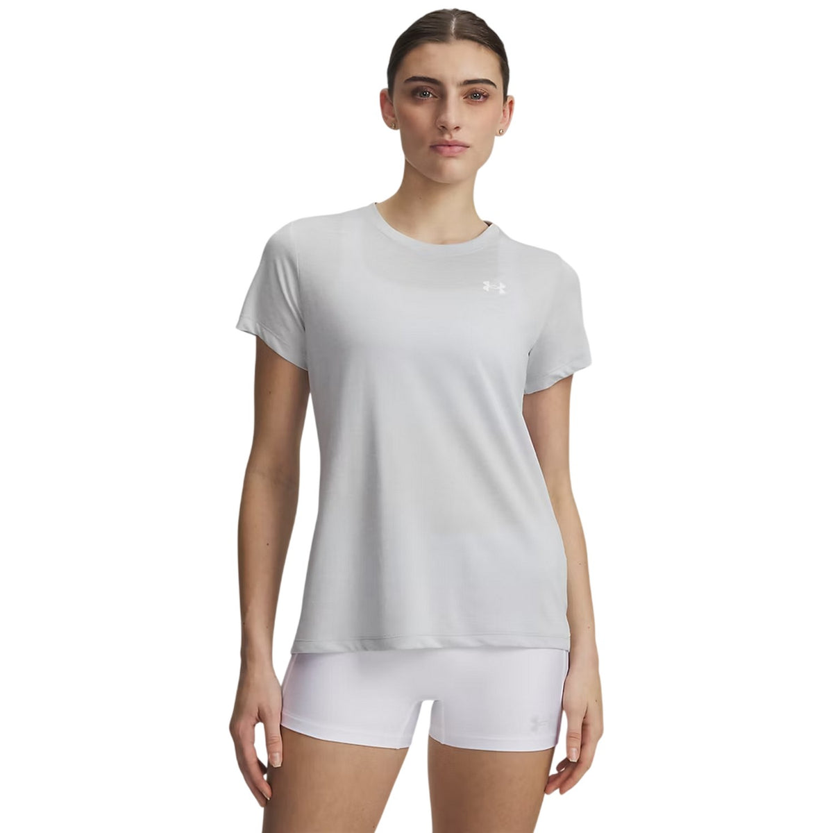 Halo Grey - Side - Under Armour Womens-Ladies Twist Short-Sleeved T-Shirt