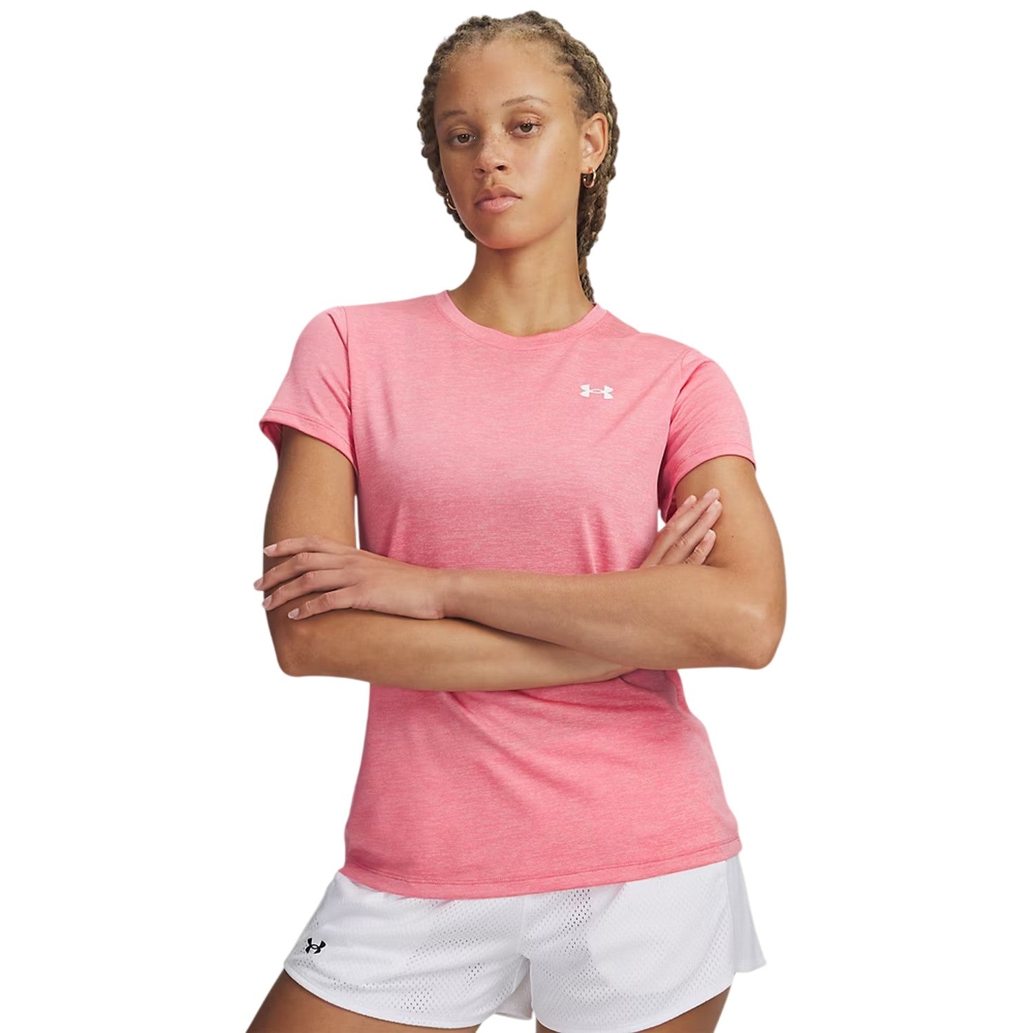 Pink - Side - Under Armour Womens-Ladies Twist Short-Sleeved T-Shirt