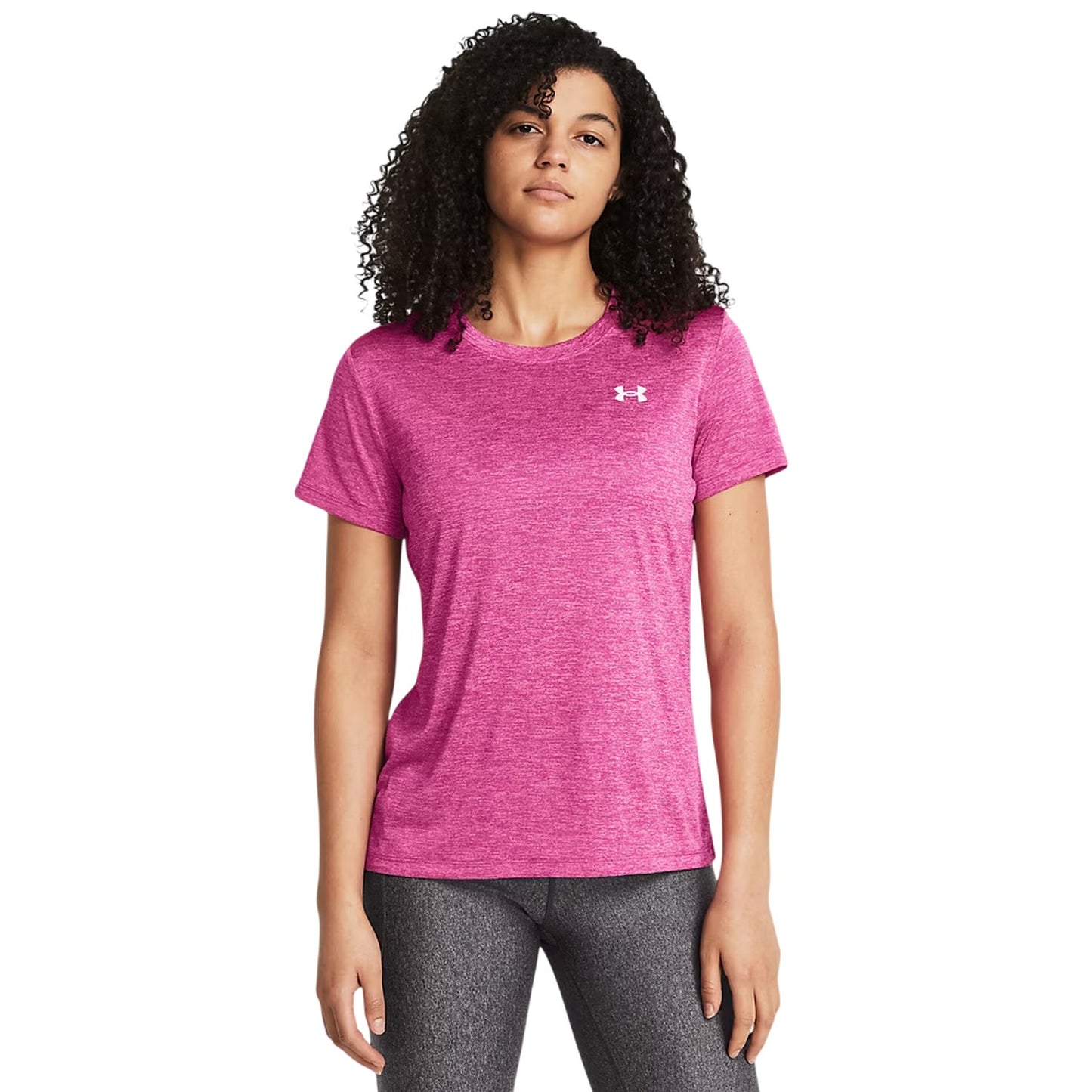 Pink-White - Side - Under Armour Womens-Ladies Twist Short-Sleeved T-Shirt
