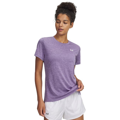 Purple - Side - Under Armour Womens-Ladies Twist Short-Sleeved T-Shirt