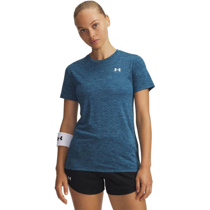 Blue-White - Front - Under Armour Womens-Ladies Twist Short-Sleeved T-Shirt