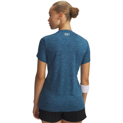 Blue-White - Back - Under Armour Womens-Ladies Twist Short-Sleeved T-Shirt