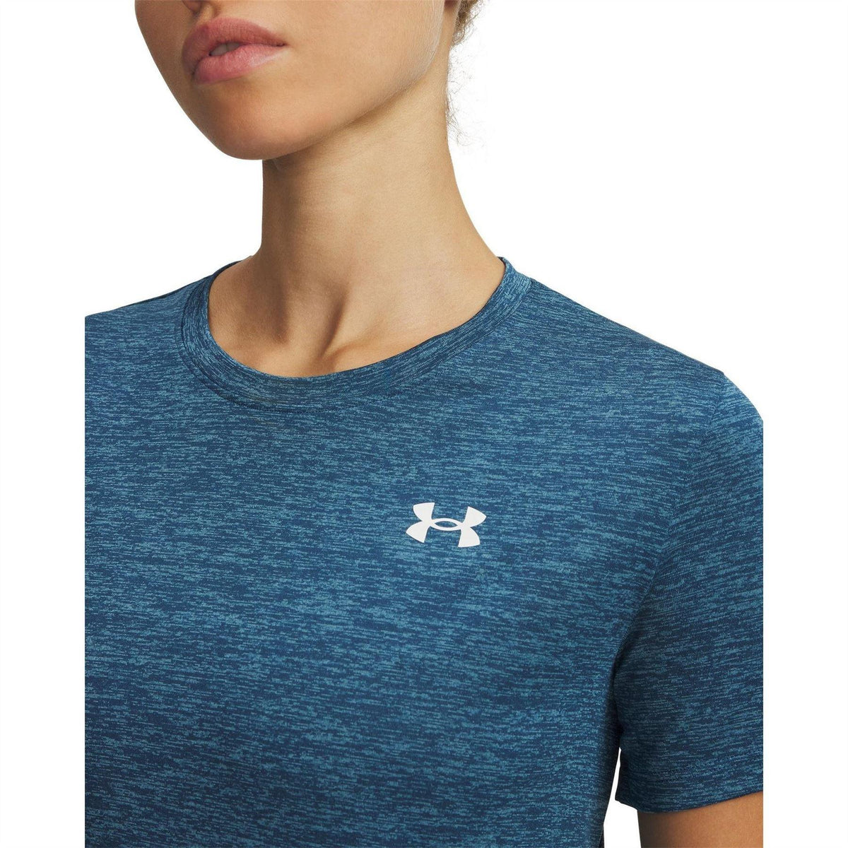 Blue-White - Side - Under Armour Womens-Ladies Twist Short-Sleeved T-Shirt