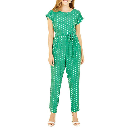 Green - Side - Yumi Womens-Ladies Polka Dot Regular Jumpsuit