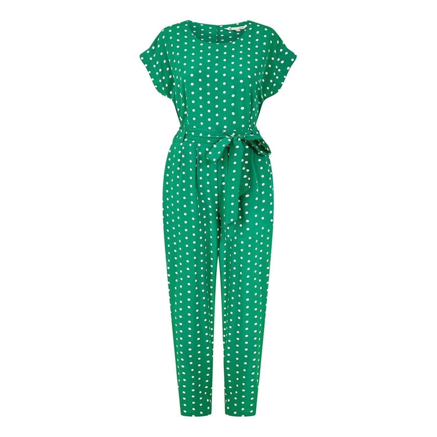 Green - Front - Yumi Womens-Ladies Polka Dot Regular Jumpsuit