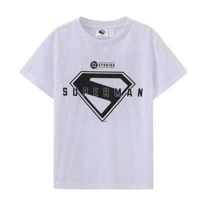 White-Black - Back - Superman Childrens-Kids Logo T-Shirt & Shorts Set