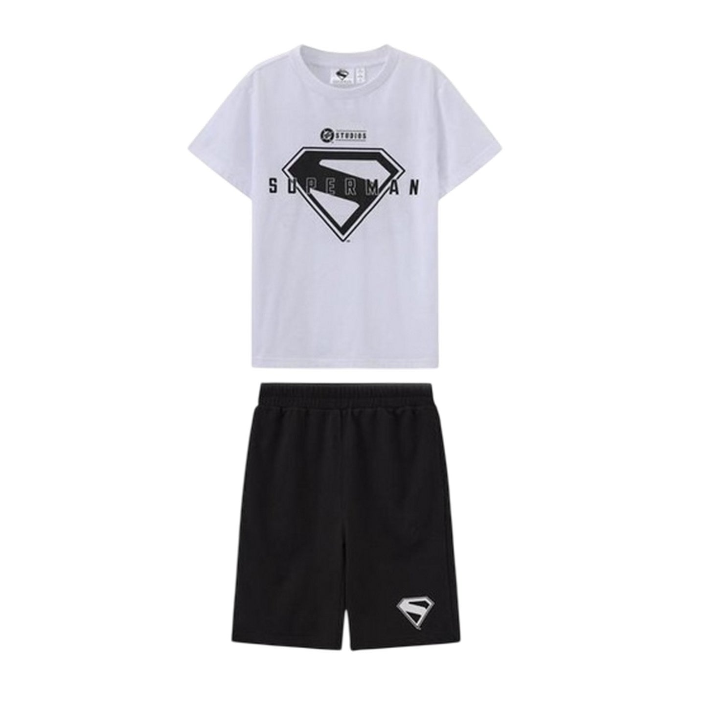 White-Black - Front - Superman Childrens-Kids Logo T-Shirt & Shorts Set