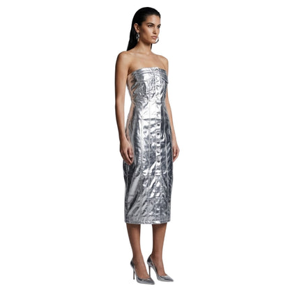 Silver - Back - AmyLynn Womens-Ladies Metallic Bandeau Maxi Dress
