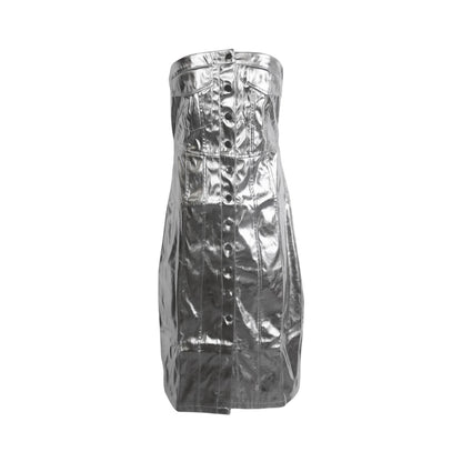 Silver - Front - AmyLynn Womens-Ladies Metallic Bandeau Maxi Dress
