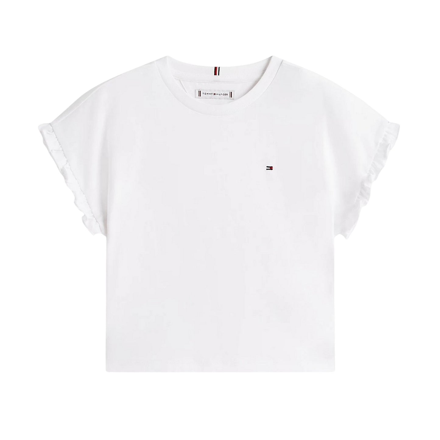 White - Front - Tommy Hilfiger Girls Essential Ruffle Crop Top