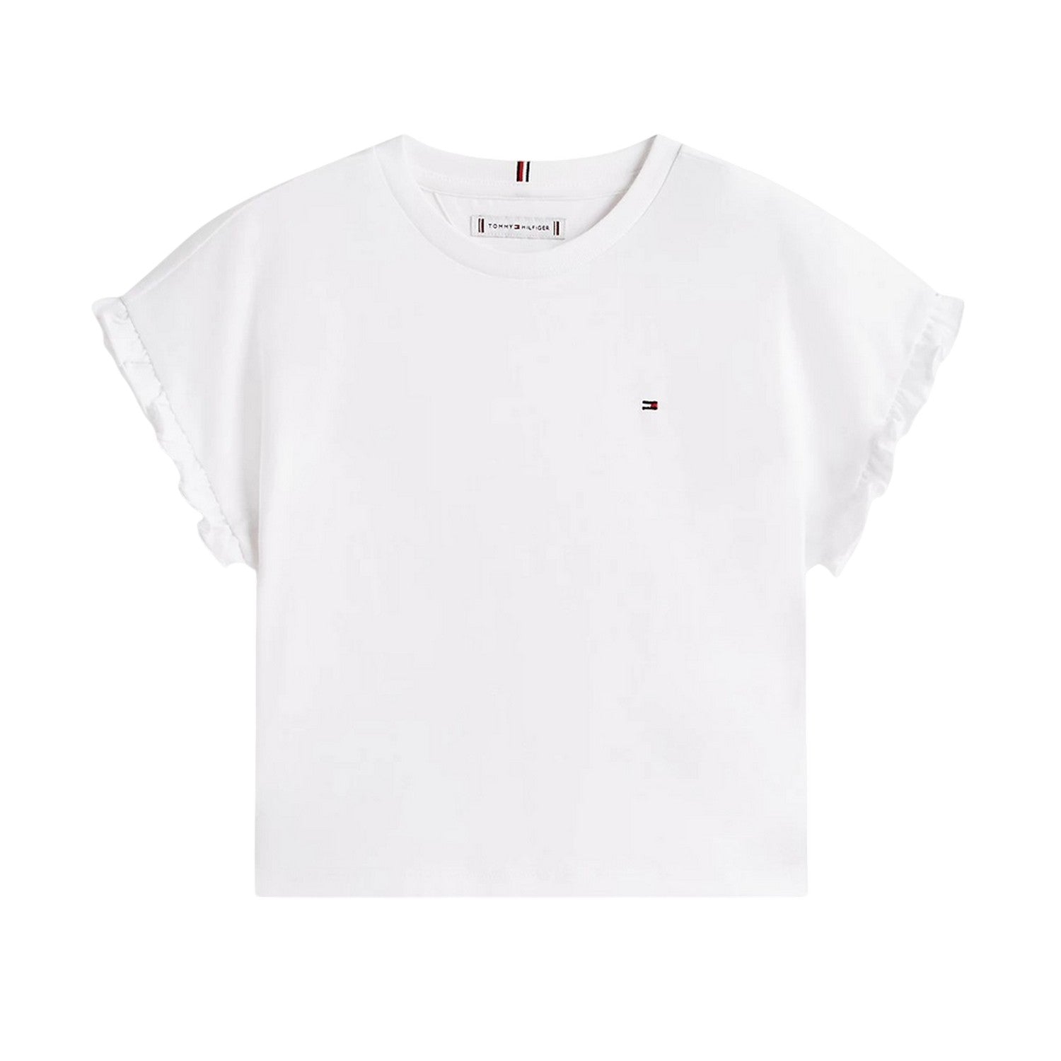 White - Front - Tommy Hilfiger Girls Essential Ruffle Crop Top