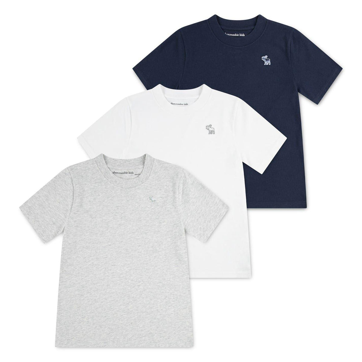 Navy Blue-White-Grey - Front - Abercrombie & Fitch Childrens-Kids Embroidered T-Shirt (Pack of 3)